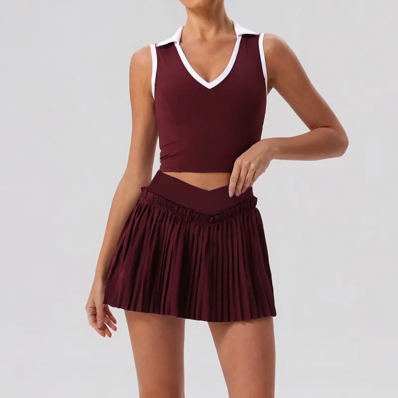 Conjunto de falda y vestido de yoga transpirable y agradable para la piel, ideal para yoga, tenis, golf, actividades al aire libre, entrenamiento físico y running (FGBYW606+KW471+YW608)