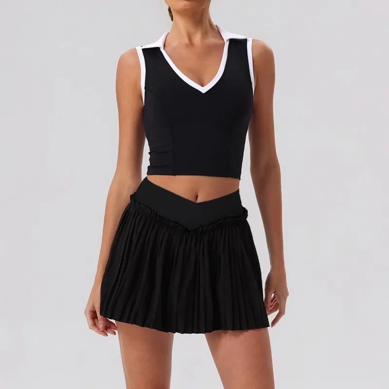 Conjunto de falda y vestido de yoga transpirable y agradable para la piel, ideal para yoga, tenis, golf, actividades al aire libre, entrenamiento físico y running (FGBYW606+KW471+YW608)