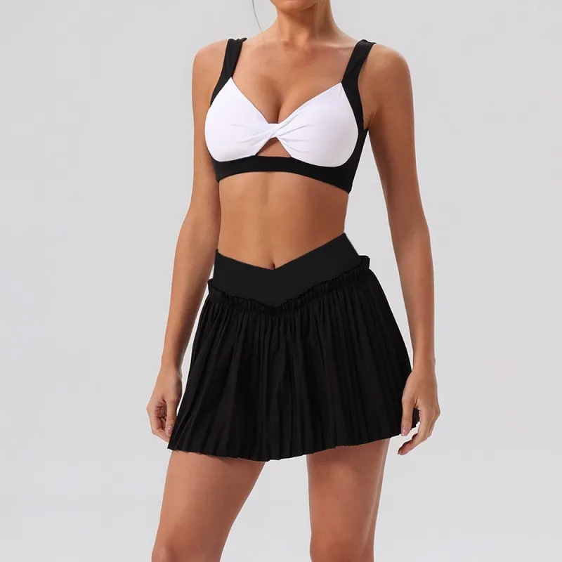 Conjunto de falda y vestido de yoga transpirable y agradable para la piel, ideal para yoga, tenis, golf, actividades al aire libre, entrenamiento físico y running (FGBYW606+KW471+YW608)