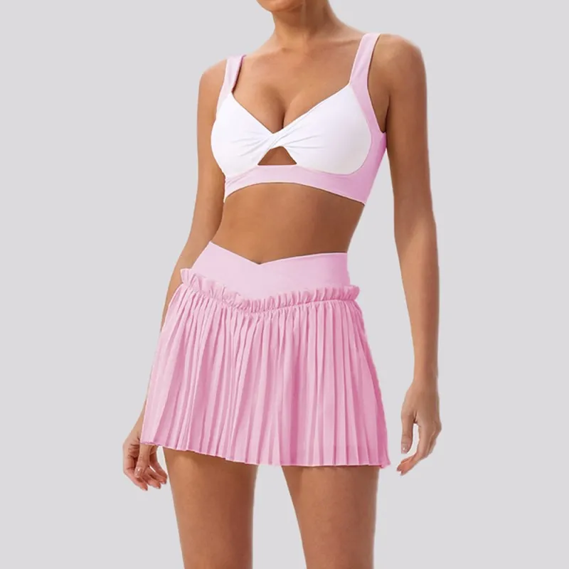 Conjunto de falda y vestido de yoga transpirable y agradable para la piel, ideal para yoga, tenis, golf, actividades al aire libre, entrenamiento físico y running (FGBYW606+KW471+YW608)