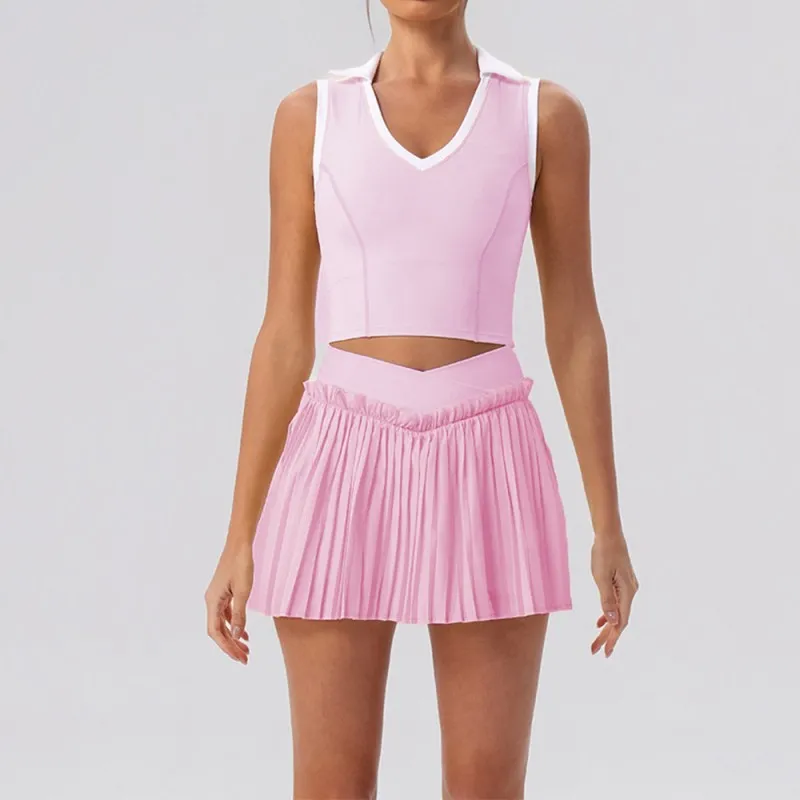 Conjunto de falda y vestido de yoga transpirable y agradable para la piel, ideal para yoga, tenis, golf, actividades al aire libre, entrenamiento físico y running (FGBYW606+KW471+YW608)