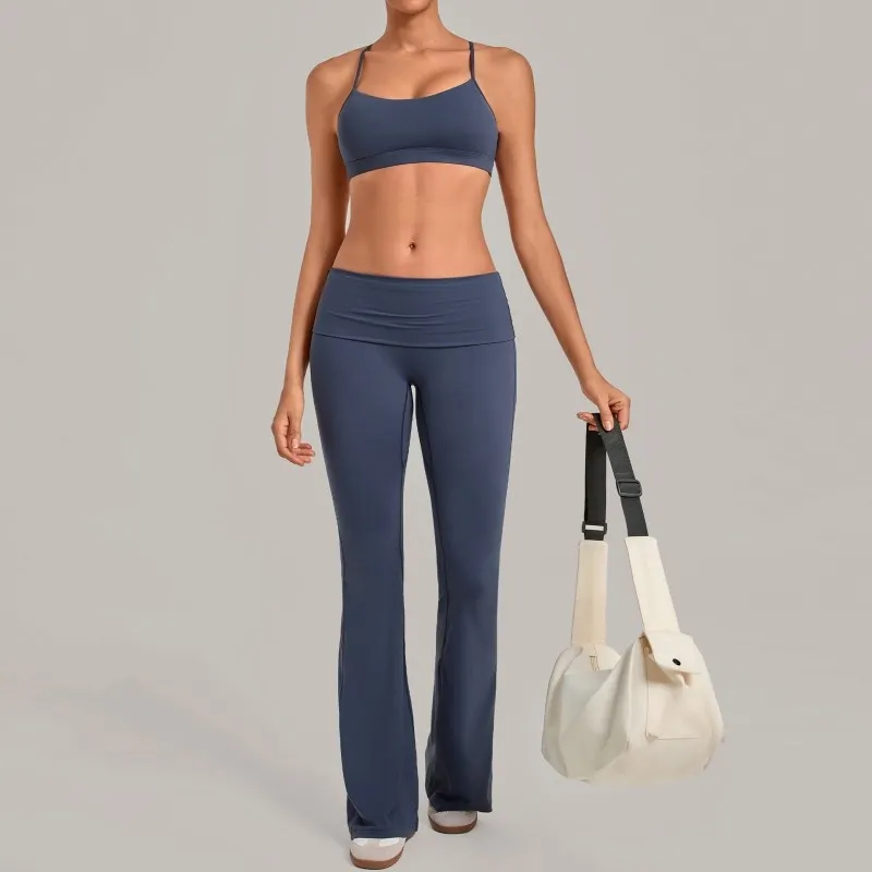 Conjunto de yoga transpirable de secado rápido, color liso, ropa deportiva para gimnasio, top de yoga, 2 piezas FGB4686+2257