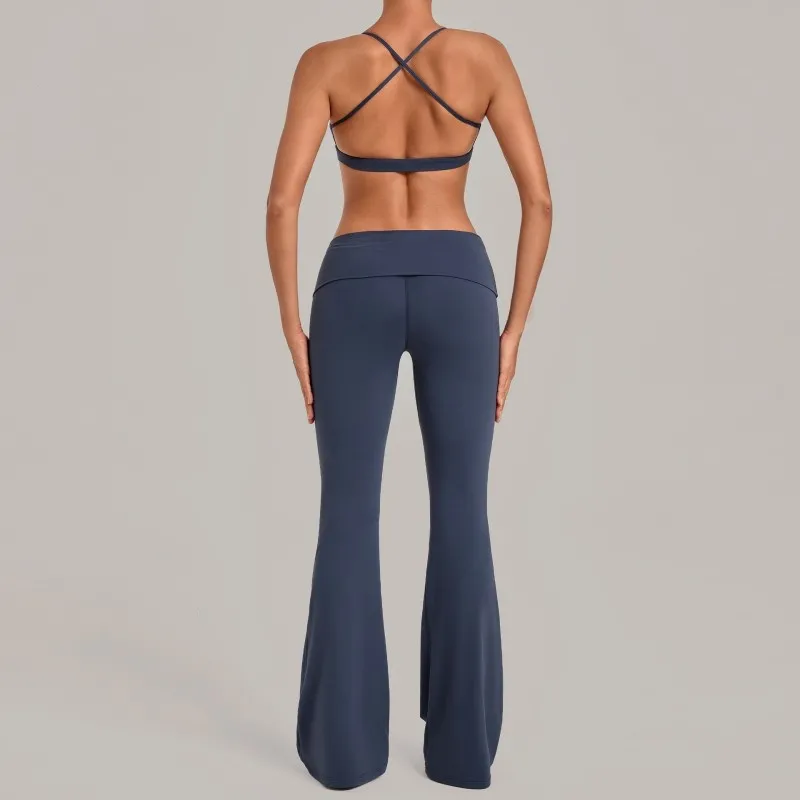 Conjunto de yoga transpirable de secado rápido, color liso, ropa deportiva para gimnasio, top de yoga, 2 piezas FGB4686+2257
