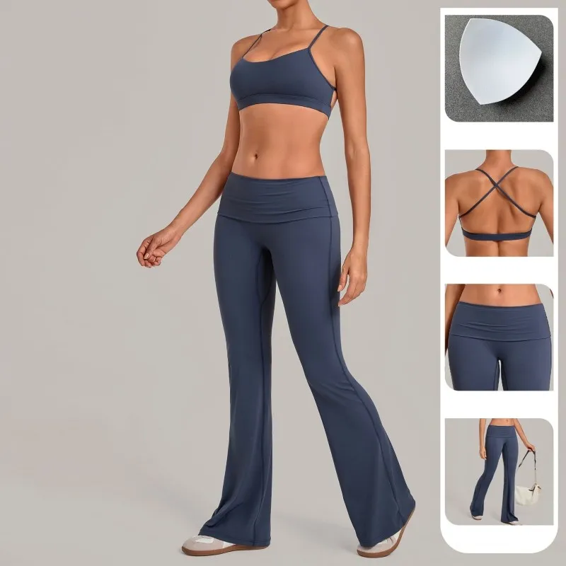 Conjunto de yoga transpirable de secado rápido, color liso, ropa deportiva para gimnasio, top de yoga, 2 piezas FGB4686+2257