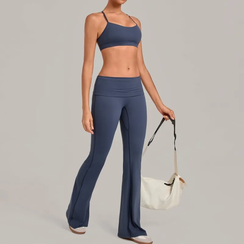 Conjunto de yoga transpirable de secado rápido, color liso, ropa deportiva para gimnasio, top de yoga, 2 piezas FGB4686+2257