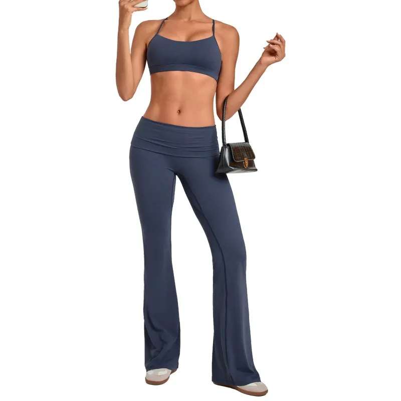 Conjunto de yoga transpirable de secado rápido, color liso, ropa deportiva para gimnasio, top de yoga, 2 piezas FGB4686+2257