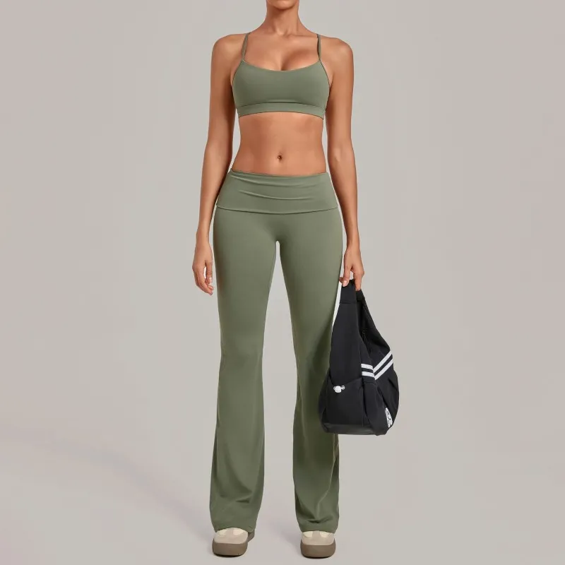 Conjunto de yoga transpirable de secado rápido, color liso, ropa deportiva para gimnasio, top de yoga, 2 piezas FGB4686+2257