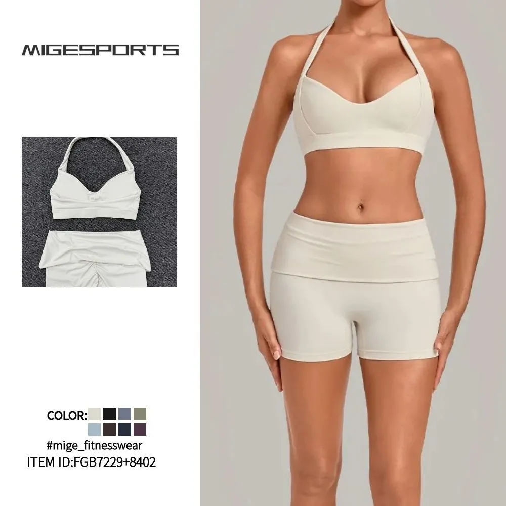 Conjunto deportivo de gimnasio, fitness y yoga: sujetador y shorts para mujer, secado rápido, ropa deportiva para correr al aire libre FGB7229+8402