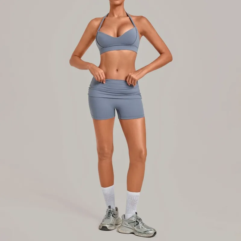 Sujetador y shorts gris azulado