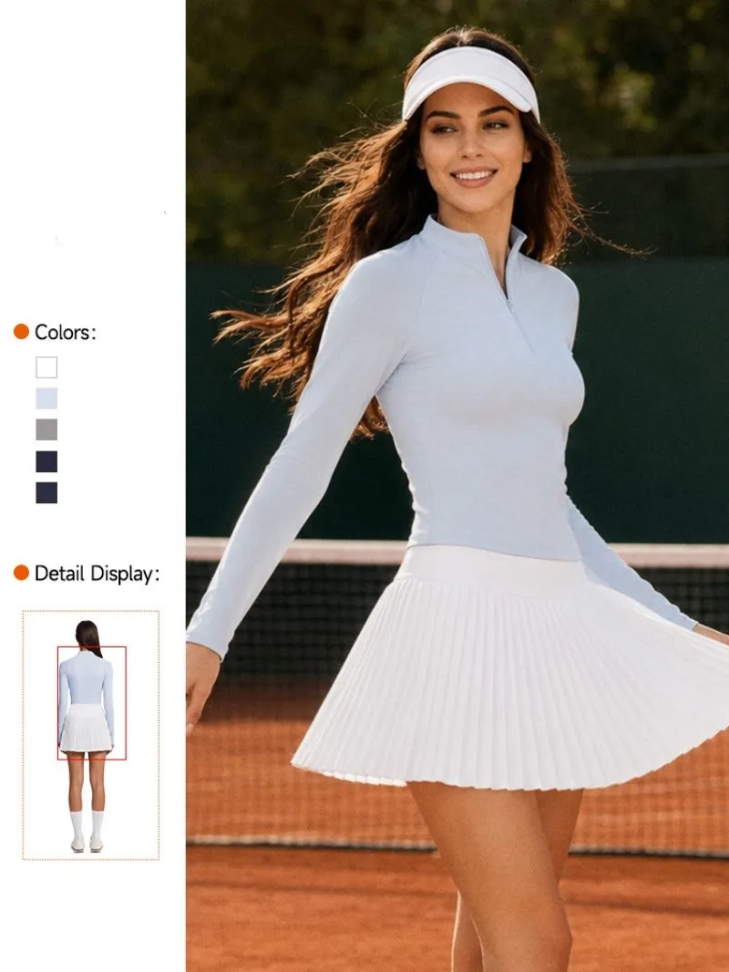 Conjunto de dos piezas de falda de tenis de manga larga para mujer, ropa deportiva para fitness y yoga FGBKD255WCT304+KD235WCQ213