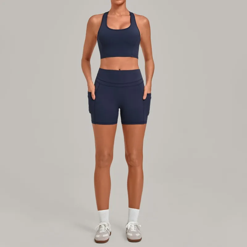 Conjunto de ropa de yoga para mujer de color liso y secado rápido: sujetador deportivo y shorts para deportes al aire libre FGB5293+2116