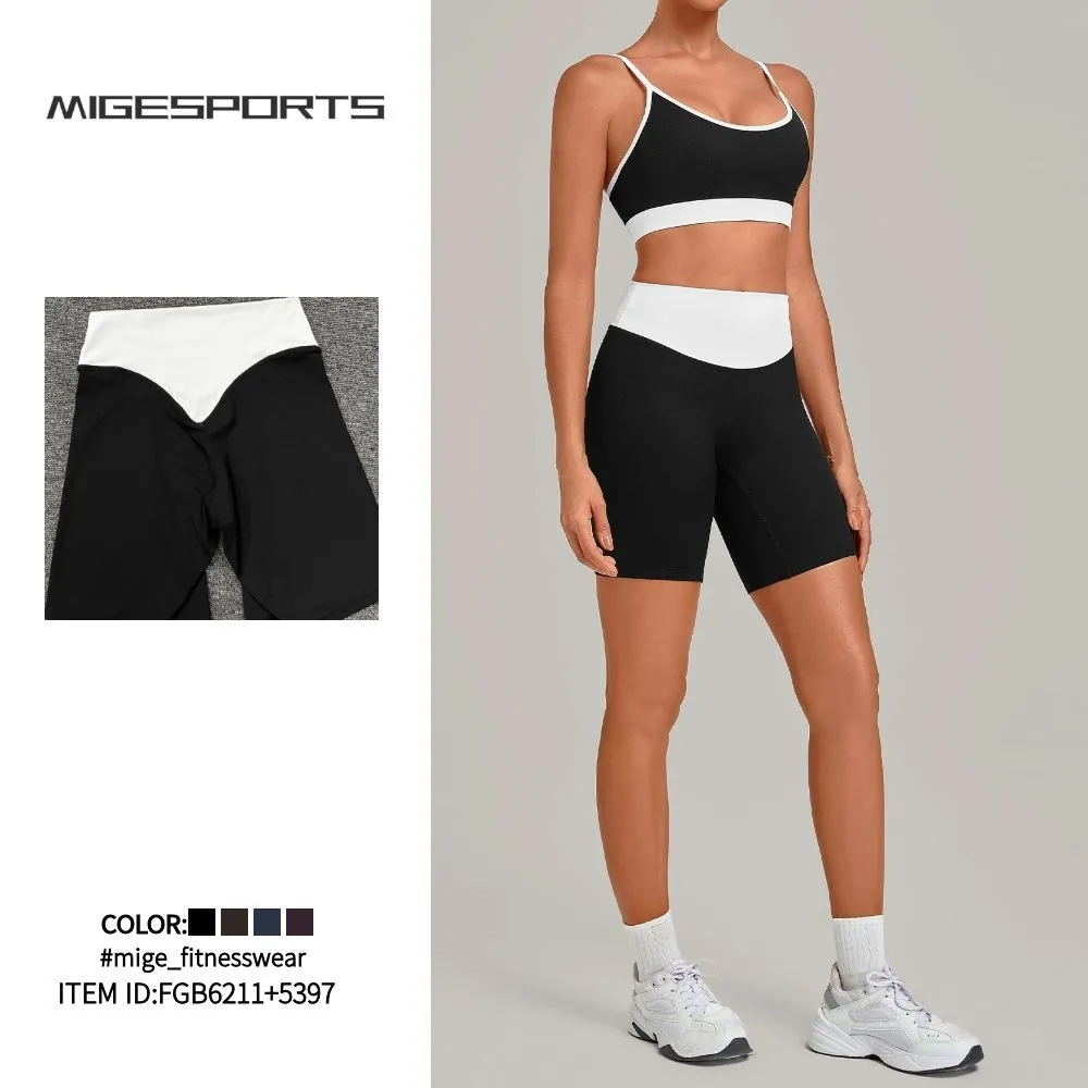 Conjunto de yoga para mujer de 2 piezas, shorts de cintura alta, tejido elástico en 4 direcciones, secado rápido, ropa deportiva para gimnasio FGB6211+5397