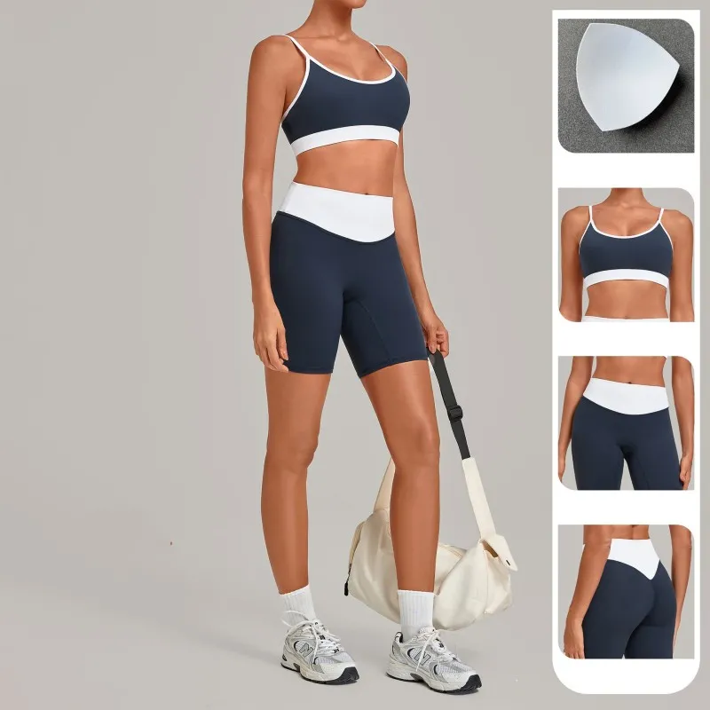 Conjunto de yoga para mujer de 2 piezas, shorts de cintura alta, tejido elástico en 4 direcciones, secado rápido, ropa deportiva para gimnasio FGB6211+5397