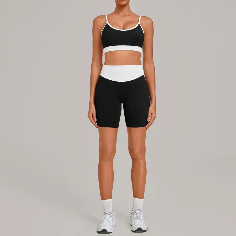 Conjunto de yoga para mujer de 2 piezas, shorts de cintura alta, tejido elástico en 4 direcciones, secado rápido, ropa deportiva para gimnasio FGB6211+5397