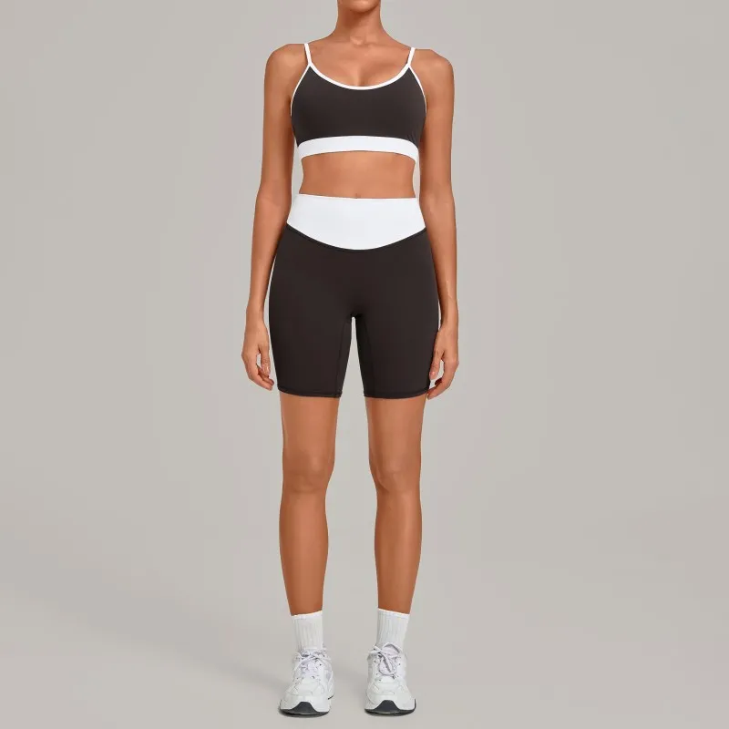 Conjunto de yoga para mujer de 2 piezas, shorts de cintura alta, tejido elástico en 4 direcciones, secado rápido, ropa deportiva para gimnasio FGB6211+5397