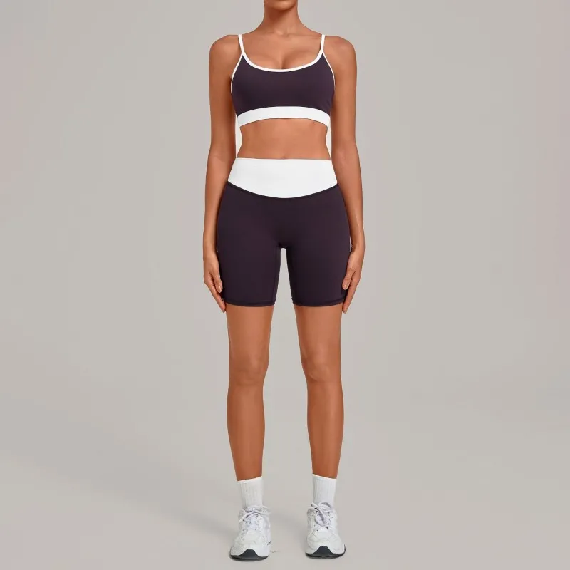 Conjunto de yoga para mujer de 2 piezas, shorts de cintura alta, tejido elástico en 4 direcciones, secado rápido, ropa deportiva para gimnasio FGB6211+5397