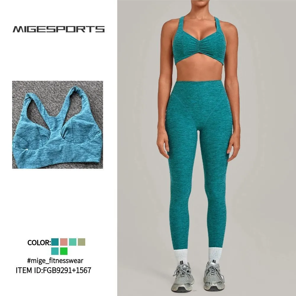 Ropa deportiva para mujer, conjunto de Yoga de dos piezas elástico de 4 vías, suave de secado rápido, sujetador, mallas de cintura alta FGB9291 + 1567