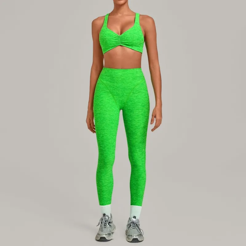 Ropa deportiva para mujer, conjunto de Yoga de dos piezas elástico de 4 vías, suave de secado rápido, sujetador, mallas de cintura alta FGB9291 + 1567