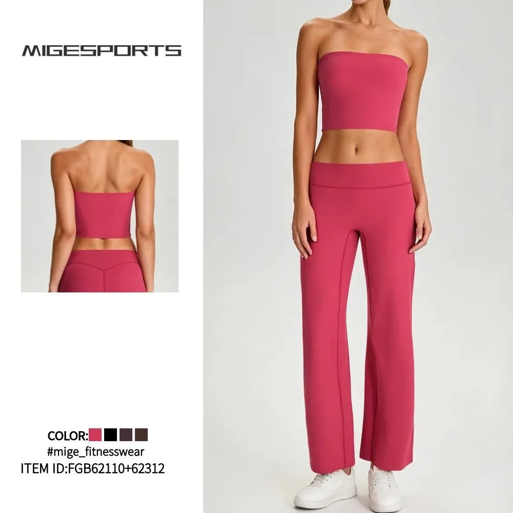 Conjunto de yoga de dos piezas para mujer, top tipo tubo acolchado con espalda descubierta, atuendo deportivo de moda para gimnasio, correr y entrenar FGB62110+62312