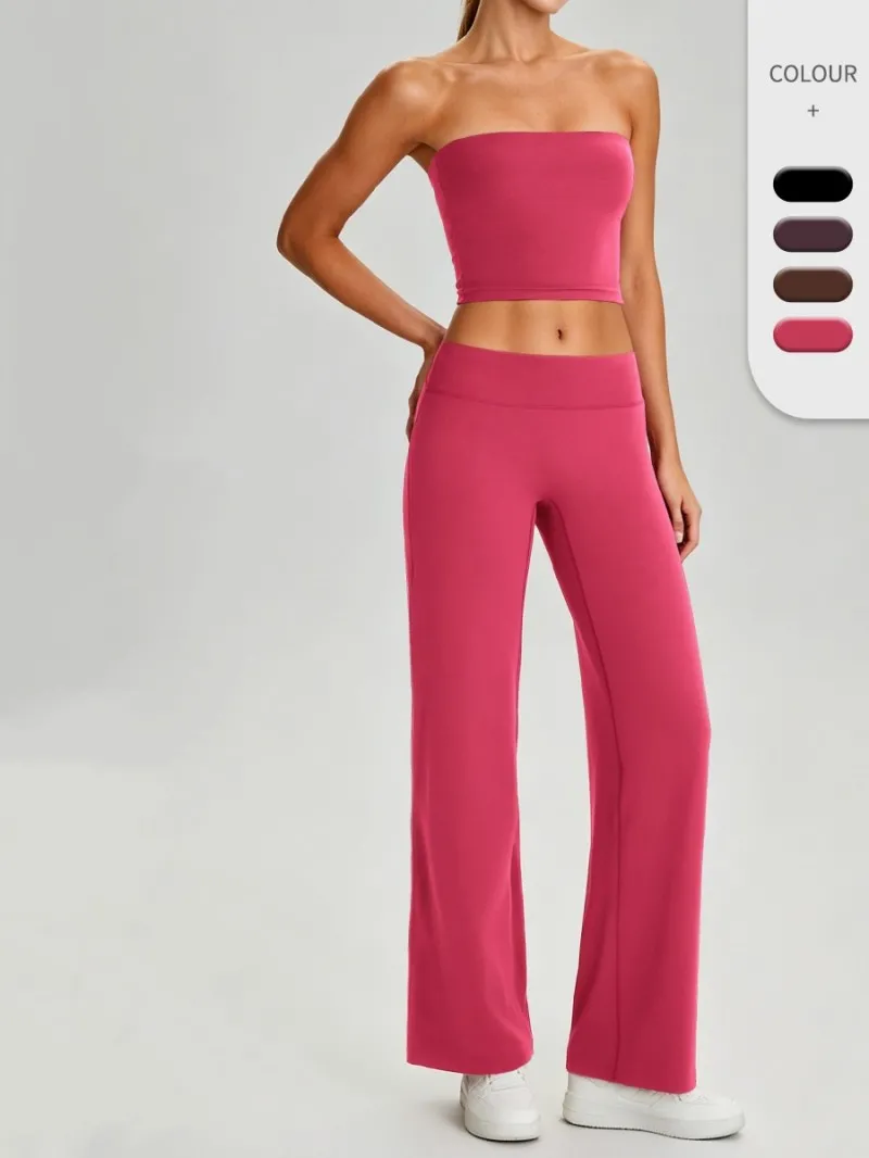 Conjunto de yoga de dos piezas para mujer, top tipo tubo acolchado con espalda descubierta, atuendo deportivo de moda para gimnasio, correr y entrenar FGB62110+62312