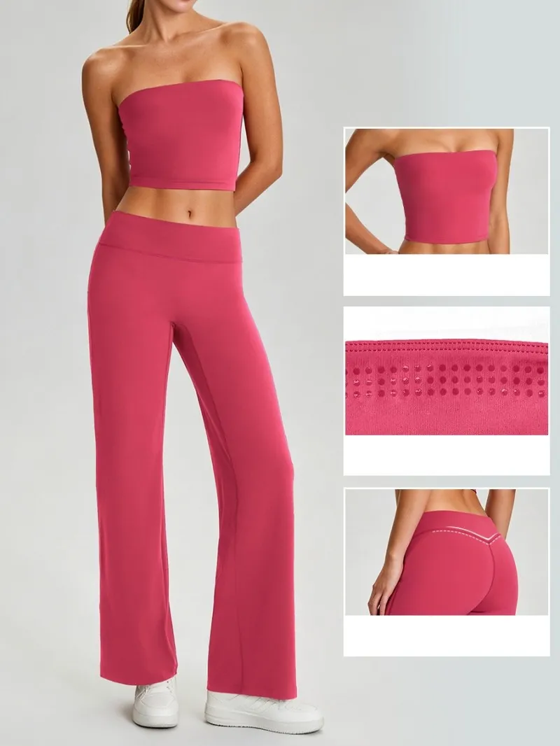 Conjunto de yoga de dos piezas para mujer, top tipo tubo acolchado con espalda descubierta, atuendo deportivo de moda para gimnasio, correr y entrenar FGB62110+62312