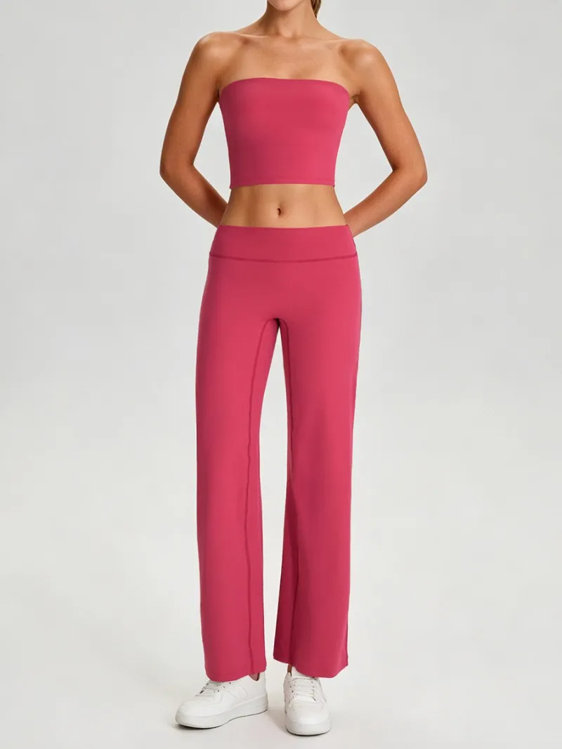 Conjunto de yoga de dos piezas para mujer, top tipo tubo acolchado con espalda descubierta, atuendo deportivo de moda para gimnasio, correr y entrenar FGB62110+62312