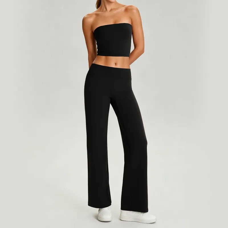Conjunto de yoga de dos piezas para mujer, top tipo tubo acolchado con espalda descubierta, atuendo deportivo de moda para gimnasio, correr y entrenar FGB62110+62312