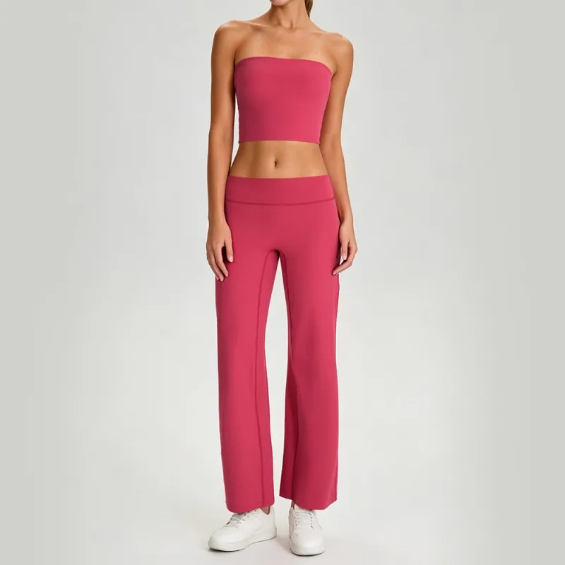 Conjunto de yoga de dos piezas para mujer, top tipo tubo acolchado con espalda descubierta, atuendo deportivo de moda para gimnasio, correr y entrenar FGB62110+62312