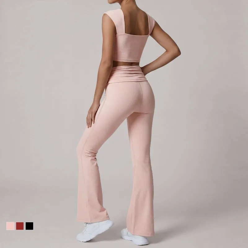 Conjunto de ropa deportiva de nailon acampanada de secado rápido para mujer, ideal para yoga, gimnasio o cualquier actividad física (FGBLD2669)