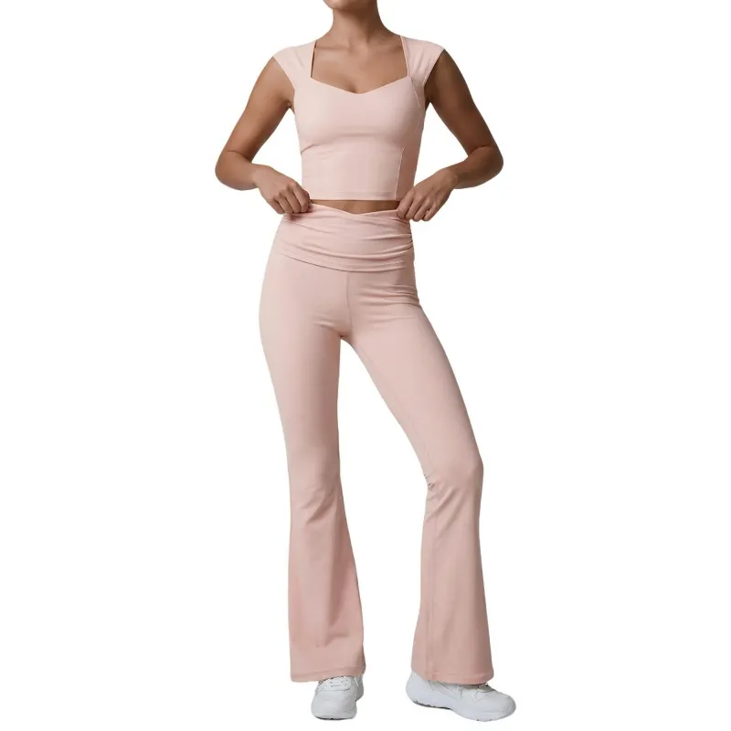 Conjunto de ropa deportiva de nailon acampanada de secado rápido para mujer, ideal para yoga, gimnasio o cualquier actividad física (FGBLD2669)