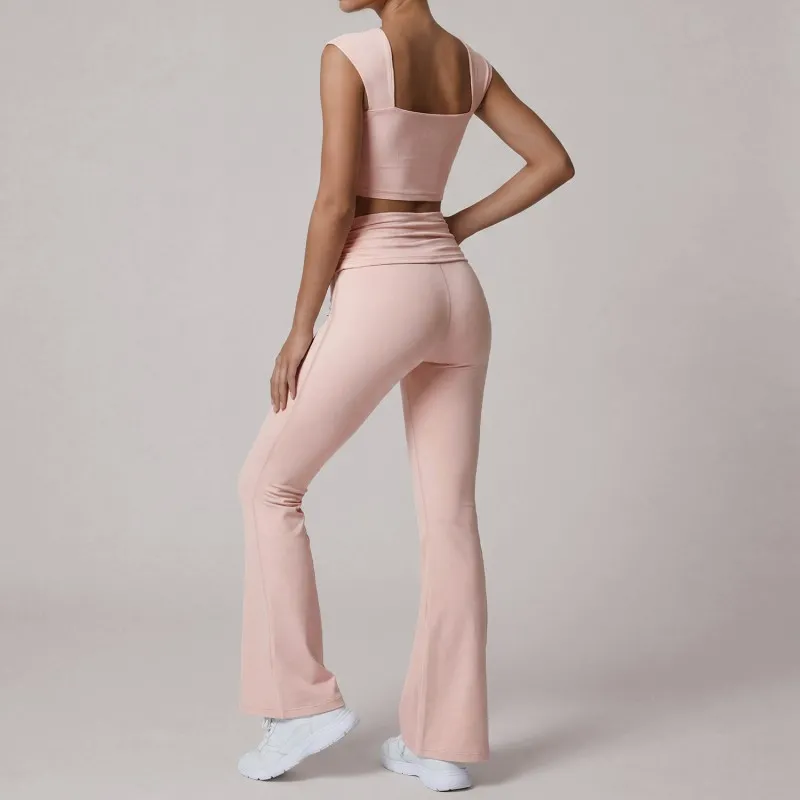 Conjunto de ropa deportiva de nailon acampanada de secado rápido para mujer, ideal para yoga, gimnasio o cualquier actividad física (FGBLD2669)