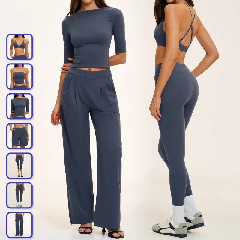 Conjunto deportivo sexy de 7 piezas de color liso para fitness, gimnasio y yoga para mujer. Conjunto de ropa de entrenamiento para mujer FGBTZ8793
