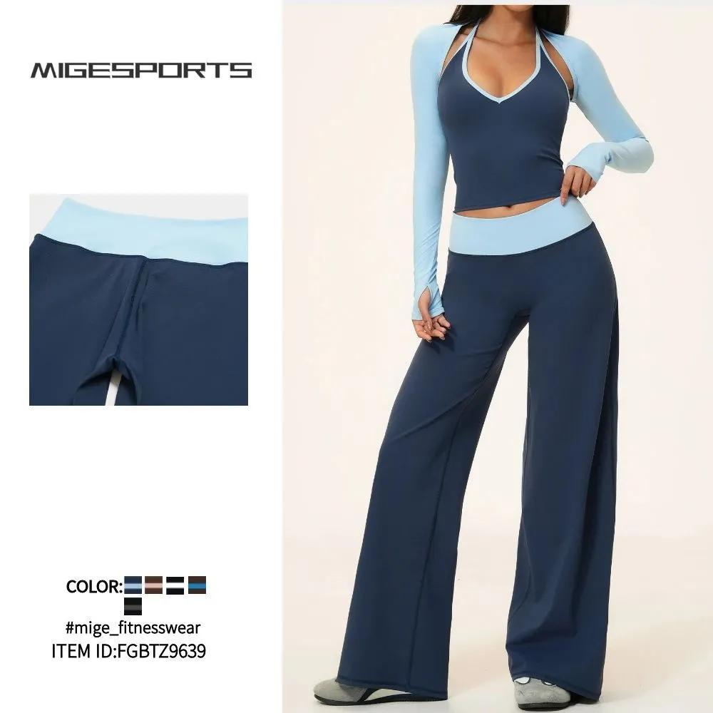 Conjunto de yoga para mujer: top deportivo transpirable, pantalones anchos elásticos para gimnasio, ropa deportiva suave para fitness y entrenamiento FGBTZ9639