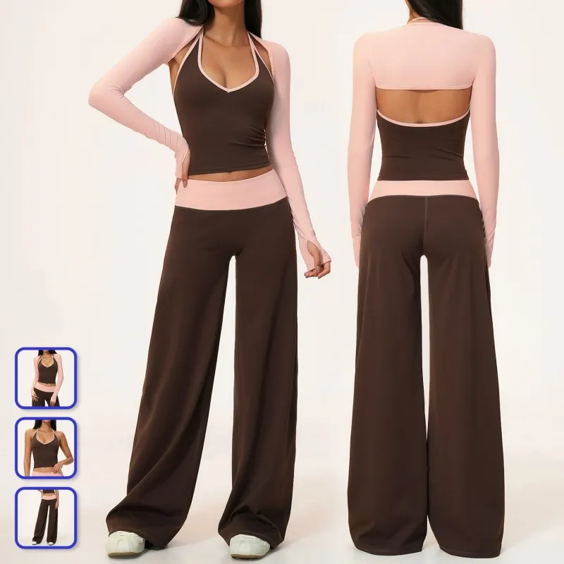 Conjunto de yoga para mujer: top deportivo transpirable, pantalones anchos elásticos para gimnasio, ropa deportiva suave para fitness y entrenamiento FGBTZ9639