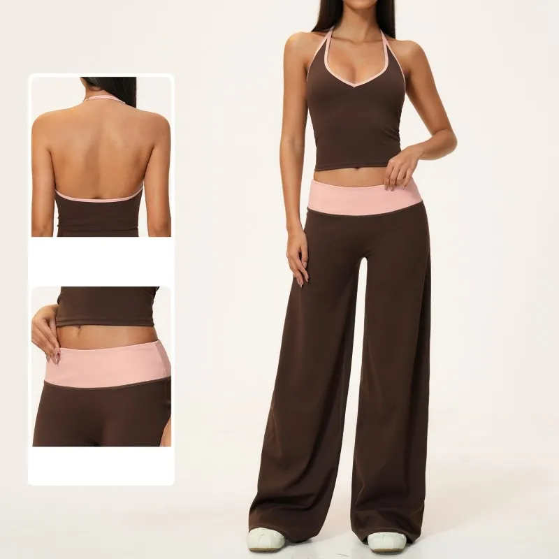 Conjunto de yoga para mujer: top deportivo transpirable, pantalones anchos elásticos para gimnasio, ropa deportiva suave para fitness y entrenamiento FGBTZ9639