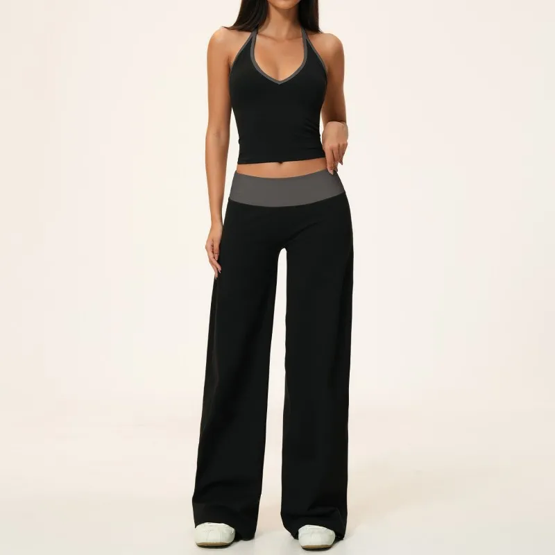Conjunto de yoga para mujer: top deportivo transpirable, pantalones anchos elásticos para gimnasio, ropa deportiva suave para fitness y entrenamiento FGBTZ9639