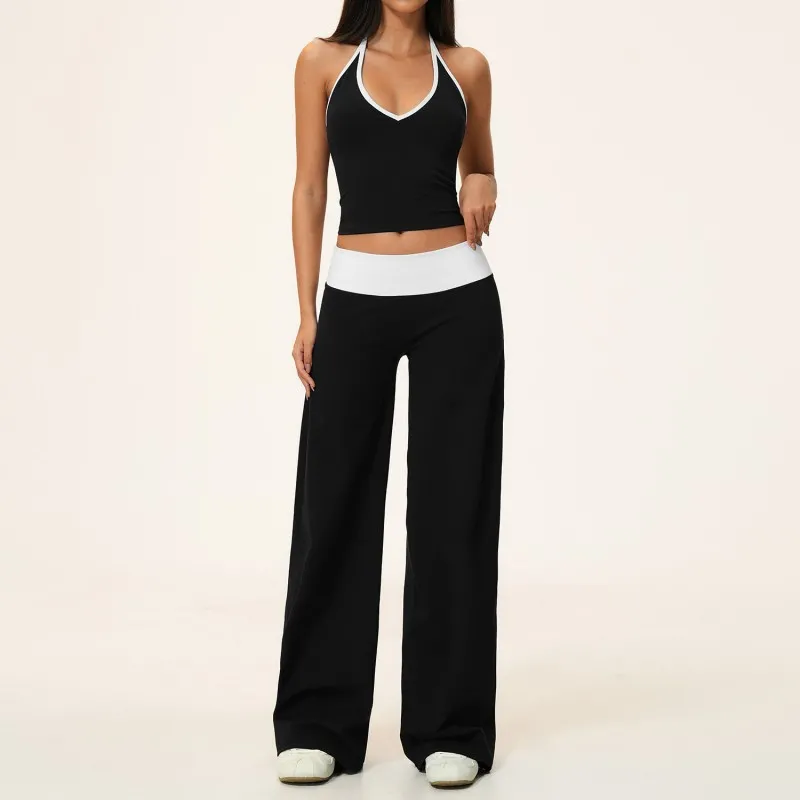 Conjunto de yoga para mujer: top deportivo transpirable, pantalones anchos elásticos para gimnasio, ropa deportiva suave para fitness y entrenamiento FGBTZ9639