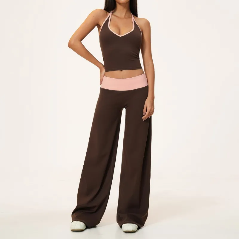 Conjunto de yoga para mujer: top deportivo transpirable, pantalones anchos elásticos para gimnasio, ropa deportiva suave para fitness y entrenamiento FGBTZ9639