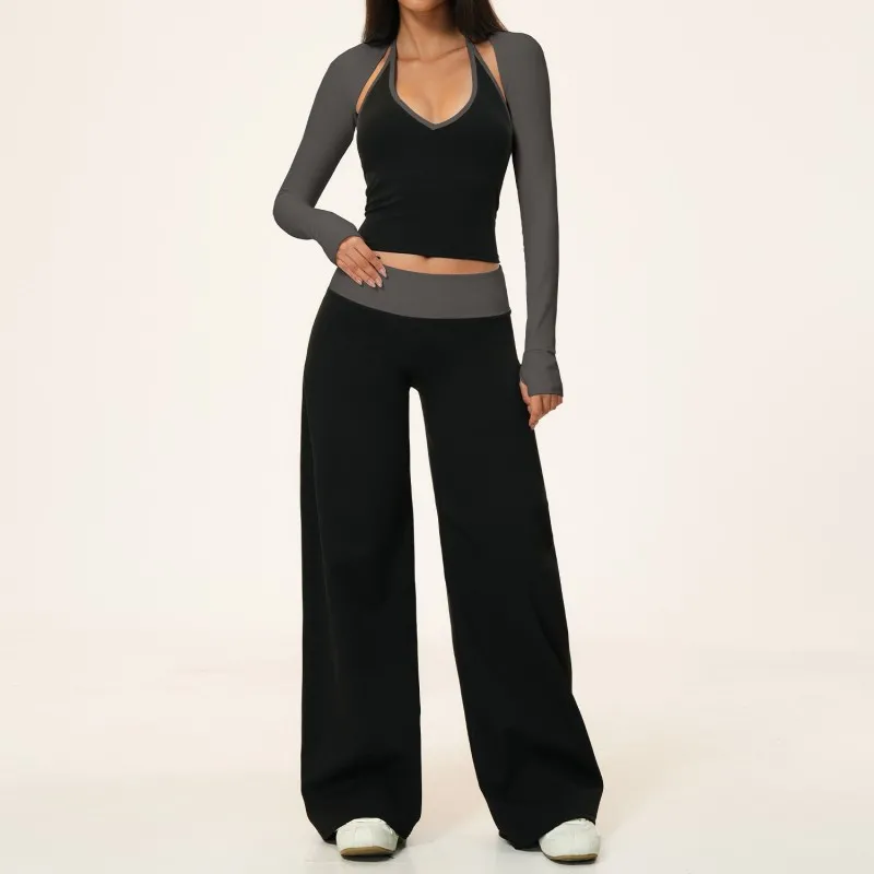 Conjunto de yoga para mujer: top deportivo transpirable, pantalones anchos elásticos para gimnasio, ropa deportiva suave para fitness y entrenamiento FGBTZ9639