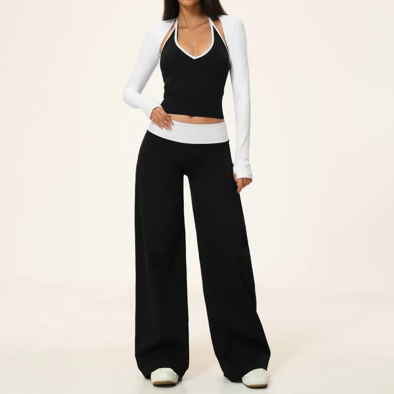 Conjunto de yoga para mujer: top deportivo transpirable, pantalones anchos elásticos para gimnasio, ropa deportiva suave para fitness y entrenamiento FGBTZ9639