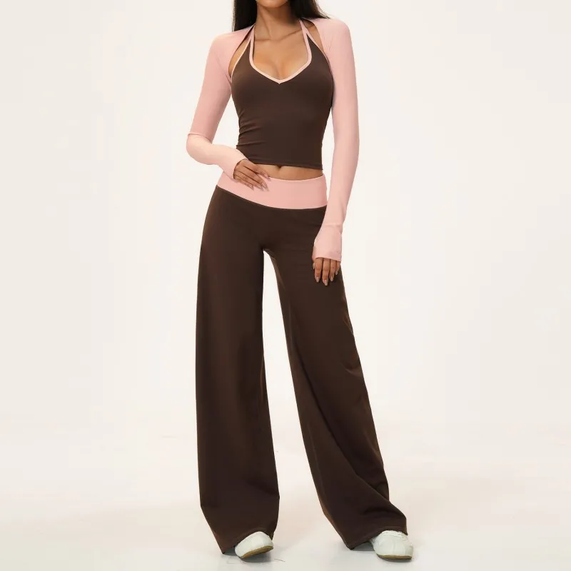 Conjunto de yoga para mujer: top deportivo transpirable, pantalones anchos elásticos para gimnasio, ropa deportiva suave para fitness y entrenamiento FGBTZ9639