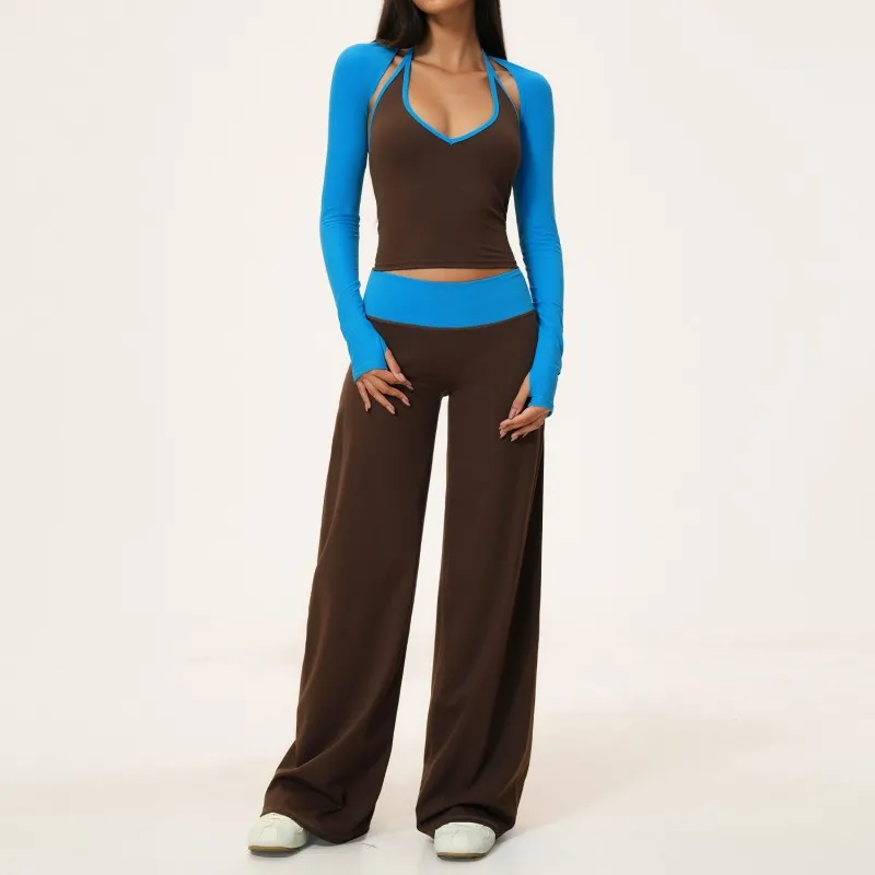 Conjunto de yoga para mujer: top deportivo transpirable, pantalones anchos elásticos para gimnasio, ropa deportiva suave para fitness y entrenamiento FGBTZ9639