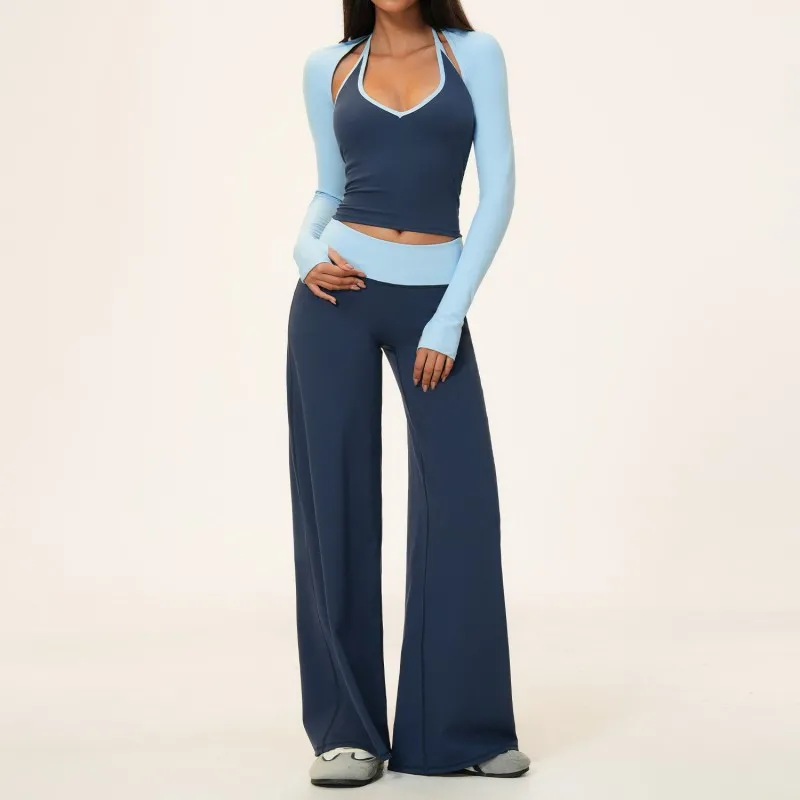 Conjunto de yoga para mujer: top deportivo transpirable, pantalones anchos elásticos para gimnasio, ropa deportiva suave para fitness y entrenamiento FGBTZ9639