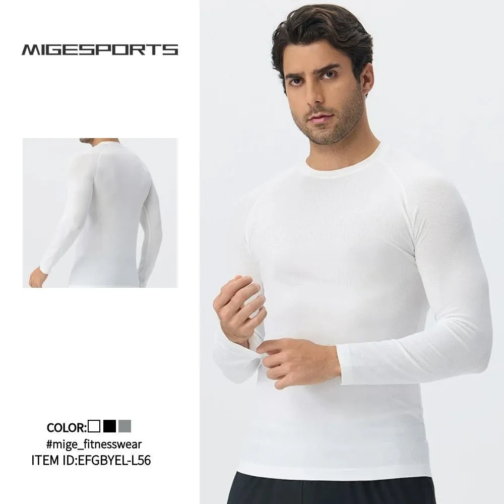 Camiseta de manga larga sin costuras para hombre, ideal para correr y hacer ejercicio (modelo EFGBYEL-L56)