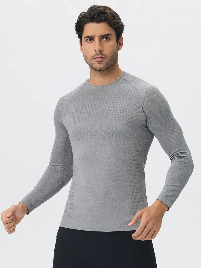 Camiseta de manga larga sin costuras para hombre, ideal para correr y hacer ejercicio (modelo EFGBYEL-L56)