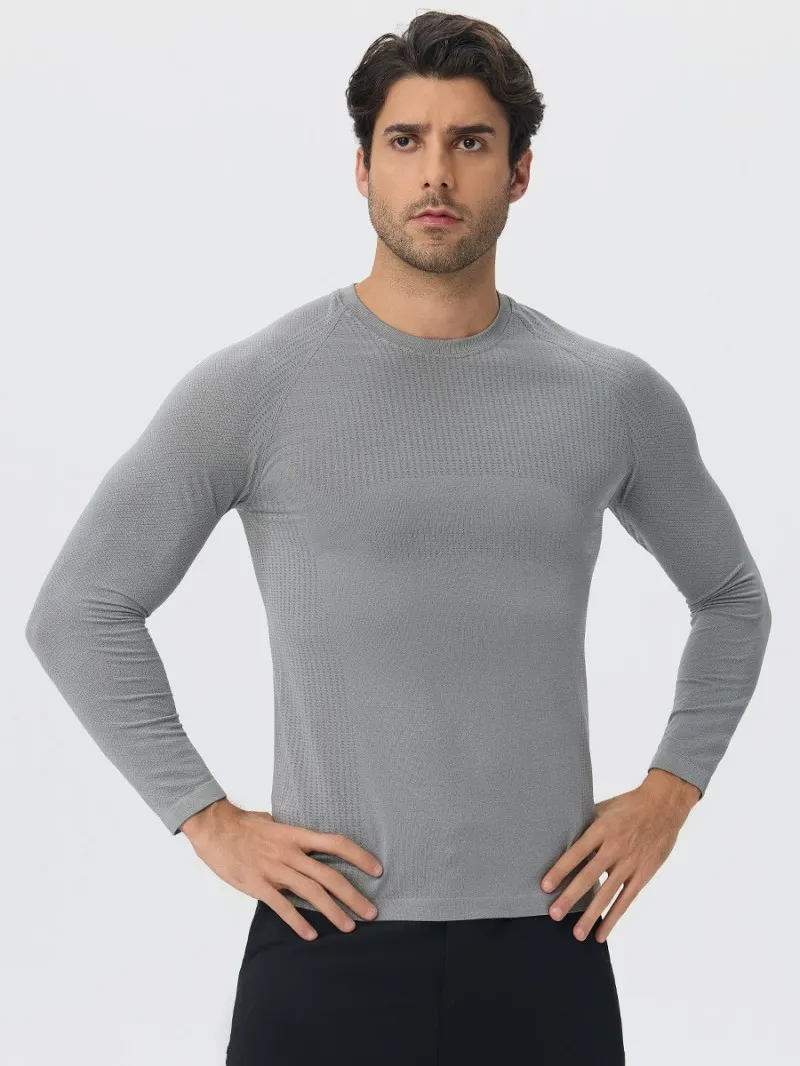 Camiseta de manga larga sin costuras para hombre, ideal para correr y hacer ejercicio (modelo EFGBYEL-L56)