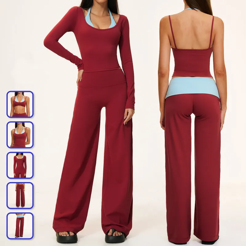 Conjunto de yoga de 5 piezas: sujetador deportivo, camiseta, conjunto de entrenamiento y fitness para mujer, ropa de gimnasio, conjuntos de fitness FGBTZ2585