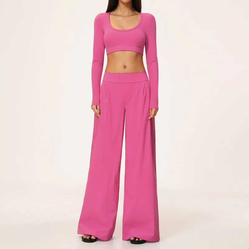 Conjunto de top corto de manga larga y pantalón Rose-2