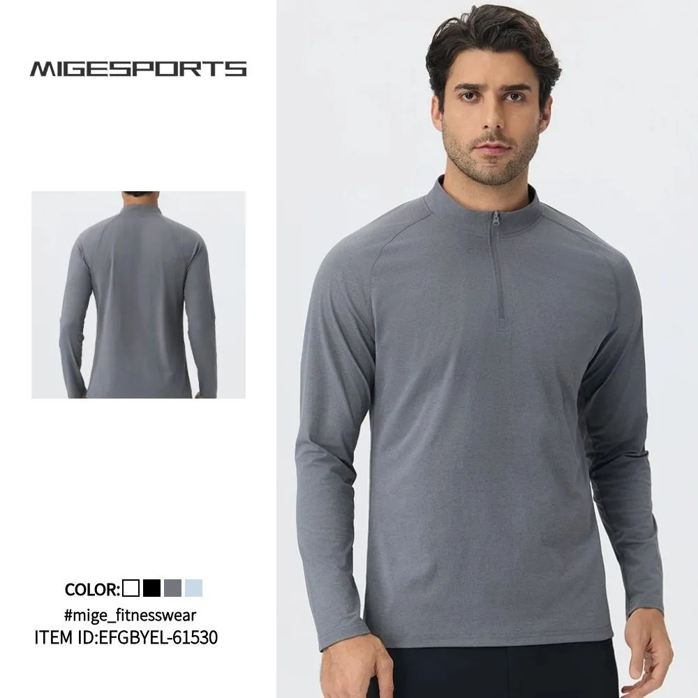 Sudadera deportiva casual para hombre de manga larga, secado rápido y media cremallera, color liso (EFGBYEL-61530)