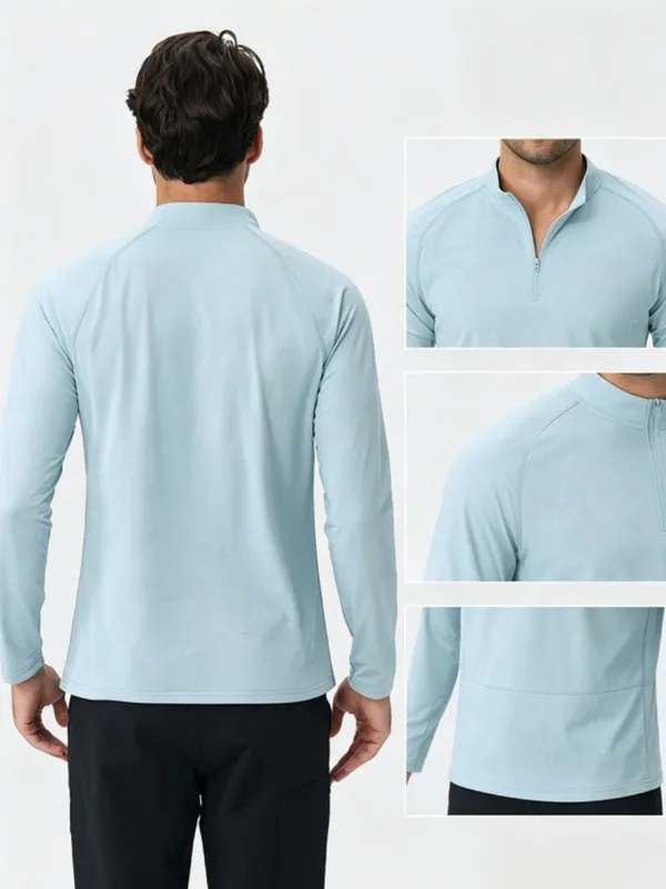 Sudadera deportiva casual para hombre de manga larga, secado rápido y media cremallera, color liso (EFGBYEL-61530)
